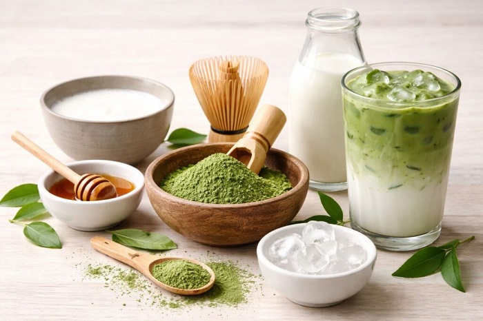 Nguyên liệu cần chuẩn bị để pha Matcha Latte