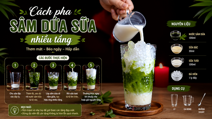 cách pha sâm dứa sữa nhiều tầng